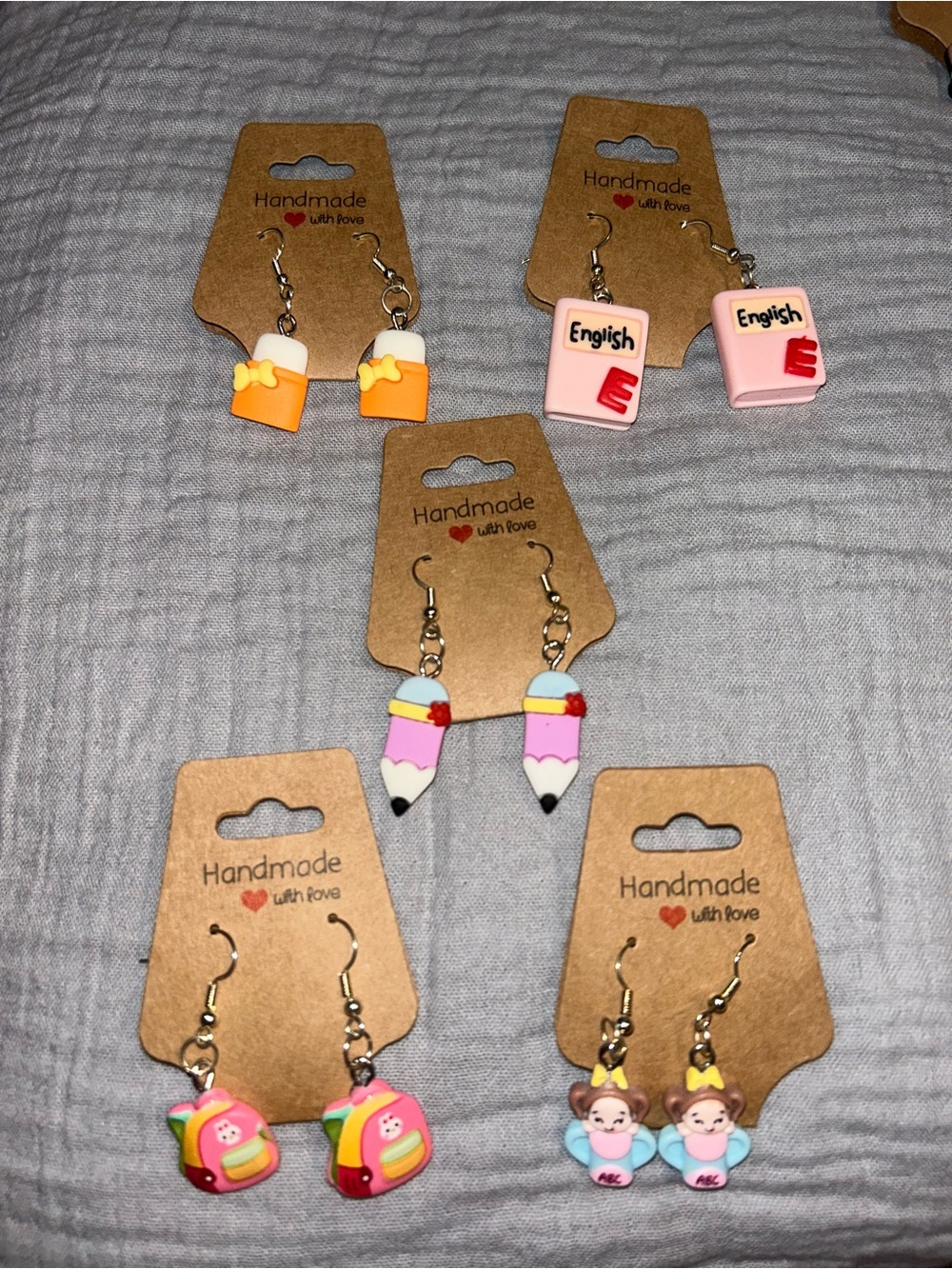 Handmade school theme earrings